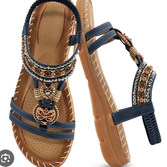 Sandals Boho Blue and Brown W/Cushioned Comfort - Picture 8 of 10
